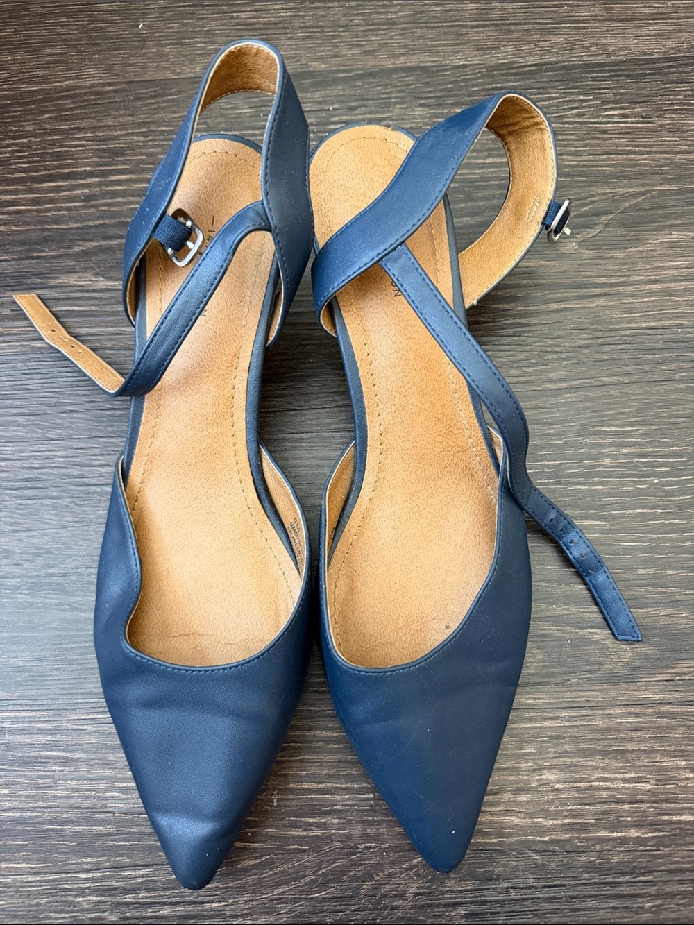 14th & Union Navy Pointed Toe Ankle Strap Flats
